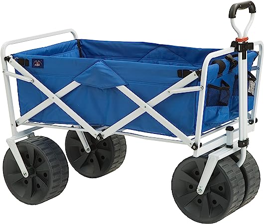 Mac sports a heavy-duty folding beach cart.